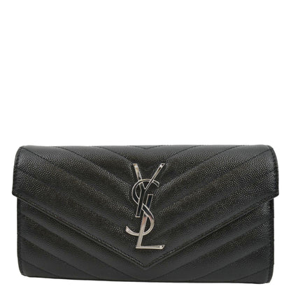 YVES SAINT LAURENT Monogram Grain De Poudre Leather Wallet Black