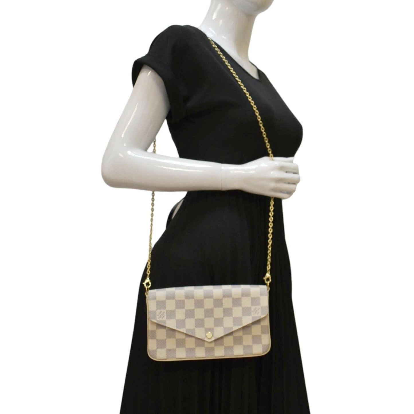 LOUIS VUITTON Felicie Pochette Damier Azur Crossbody Bag White