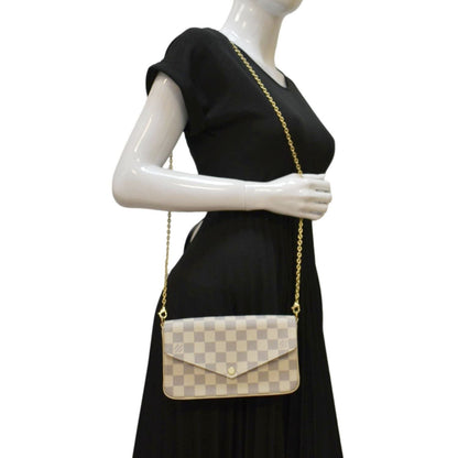LOUIS VUITTON Felicie Pochette Damier Azur Crossbody Bag White