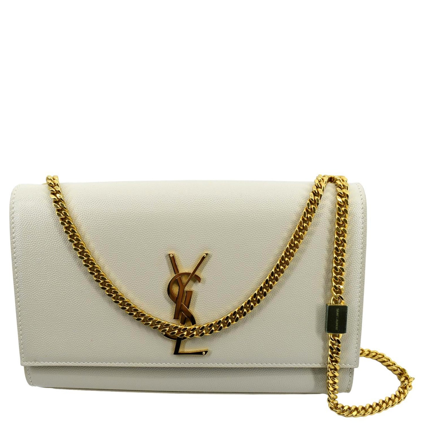 YVES SAINT LAURENT Kate Grain De Poudre Leather Shoulder Bag Ivory