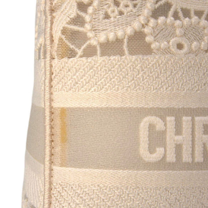 CHRISTIAN DIOR Lady dior D-Lite Embroidered Canvas Shoulder Bag White