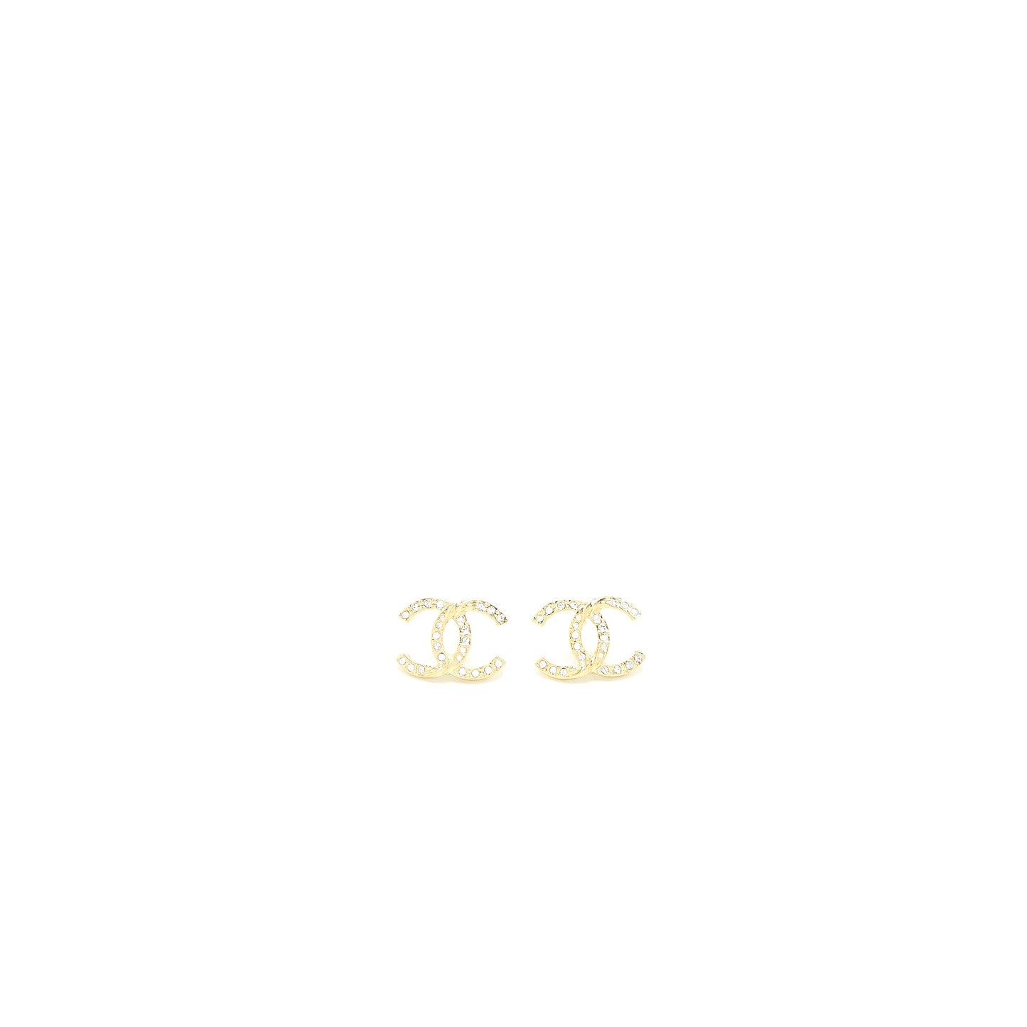 Chanel CC Logo Earrings Crystal Light Gold Tone