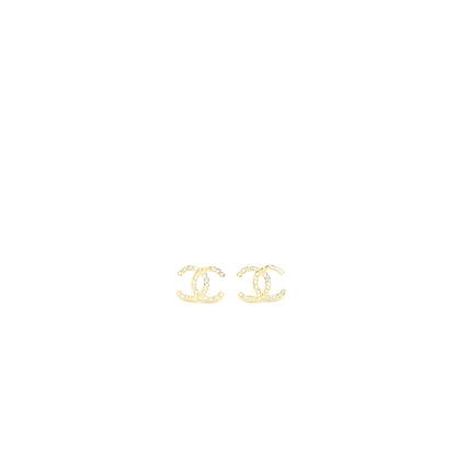 Chanel CC Logo Earrings Crystal Light Gold Tone