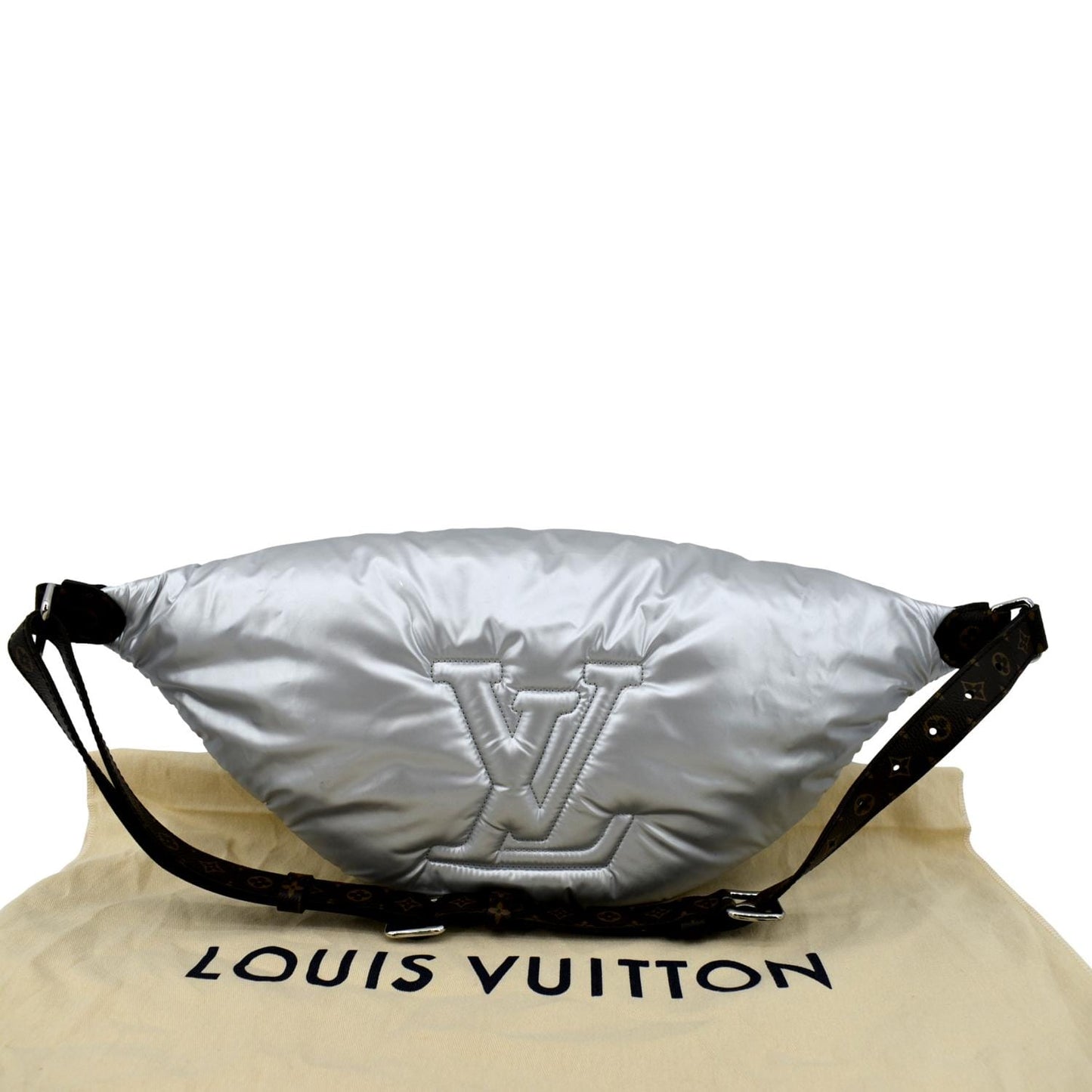 LOUIS VUITTON Nylon Monogram Canvas Maxi Bumbag Silver