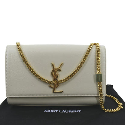 YVES SAINT LAURENT Kate Grain De Poudre Leather Shoulder Bag Ivory