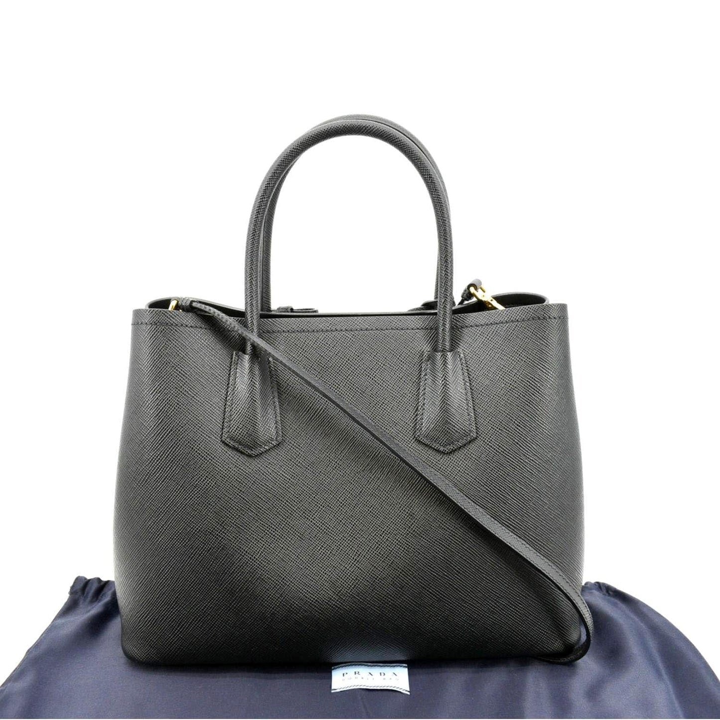 PRADA Double-Zip Saffiano Leather Shoulder Tote Bag Black