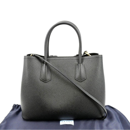 PRADA Double-Zip Saffiano Leather Shoulder Tote Bag Black
