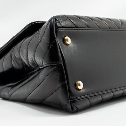 Chanel Medium Coco Handle Chevron Calfskin Black