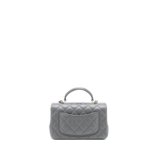 Chanel Top Handle Mini Rectangular Flap Bag Lambskin Grey L (Microchip)