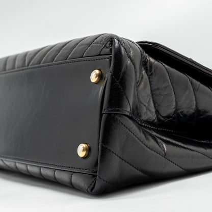 Chanel Medium Coco Handle Chevron Calfskin Black