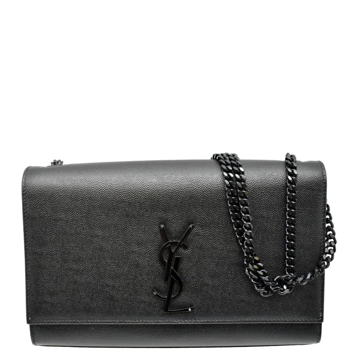 YVES SAINT LAURENT Kate Leather Chain Clutch Crossbody Bag Black