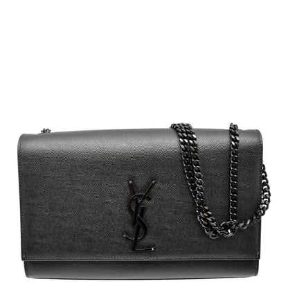 YVES SAINT LAURENT Kate Leather Chain Clutch Crossbody Bag Black