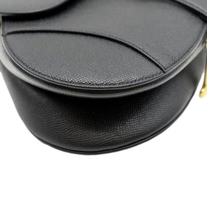 CHRISTIAN DIOR Saddle Grained Calfskin Leather Satchel Shoulder Bag Black
