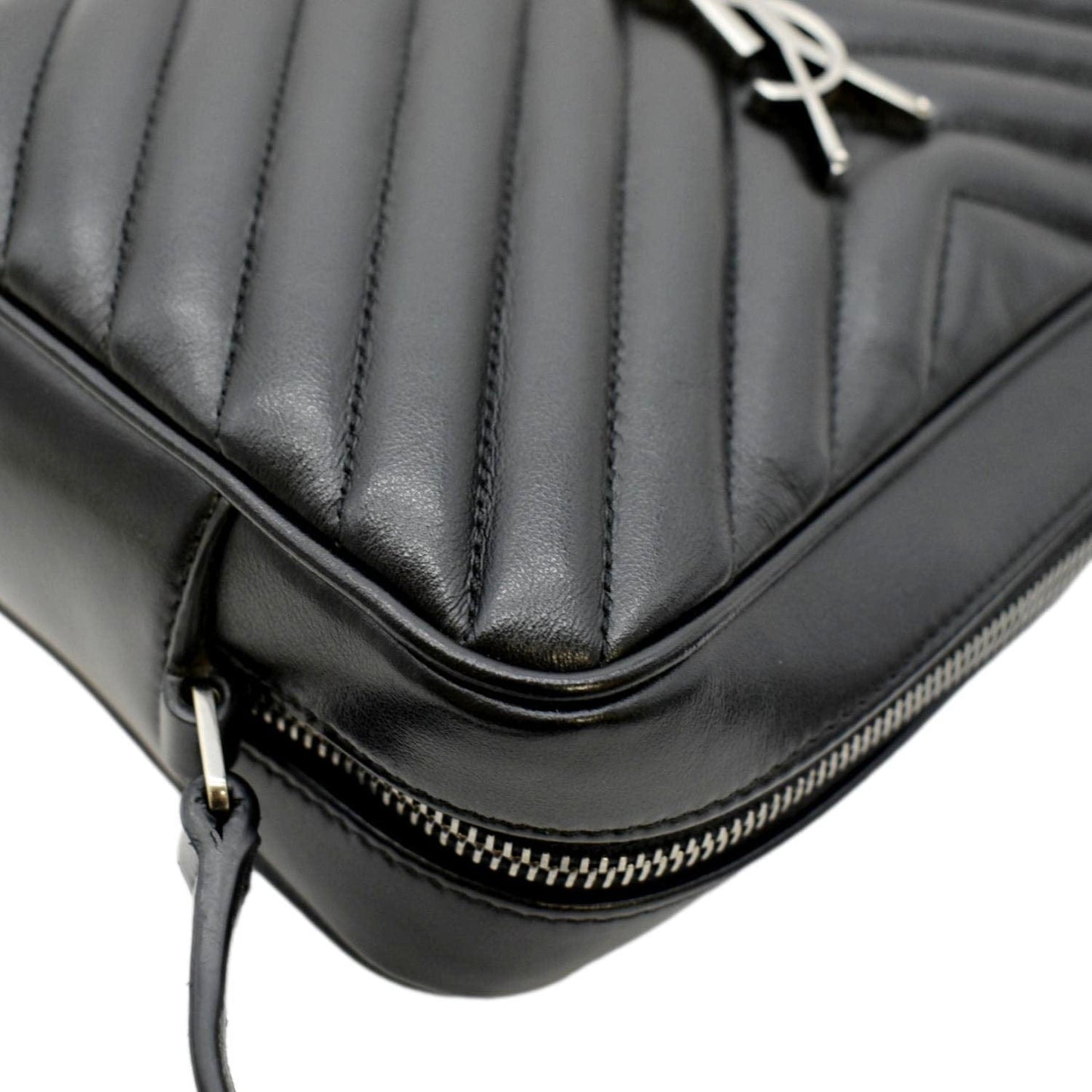 YVES SAINT LAURENT Lou Chevron Leather Camera Crossbody Bag Black