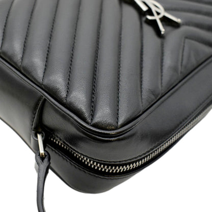 YVES SAINT LAURENT Lou Chevron Leather Camera Crossbody Bag Black