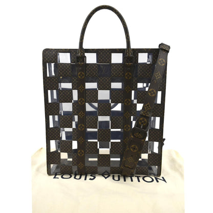 LOUIS VUITTON Sac Plat Chess PVC Monogram Coated Canvas Tote Shoulder Bag Brown