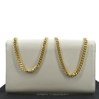 YVES SAINT LAURENT Kate Grain De Poudre Leather Shoulder Bag Ivory