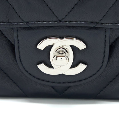 Chanel Mini Rectangular Flap Bag Chevron Lambskin Navy