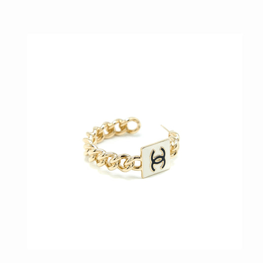 Chanel Giant CC Earring with Enamel Square CC Black/White Light Gold Tone