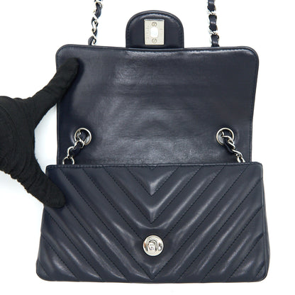 Chanel Mini Rectangular Flap Bag Chevron Lambskin Navy