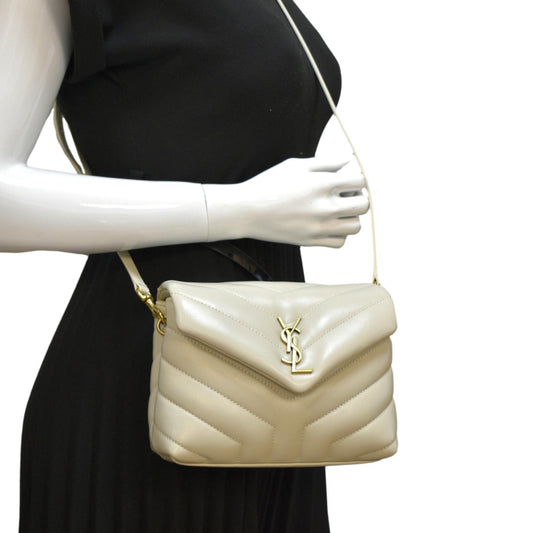 YVES SAINT LAURENT Toy Loulou Matelasse Leather Crossbody Bag Ivory