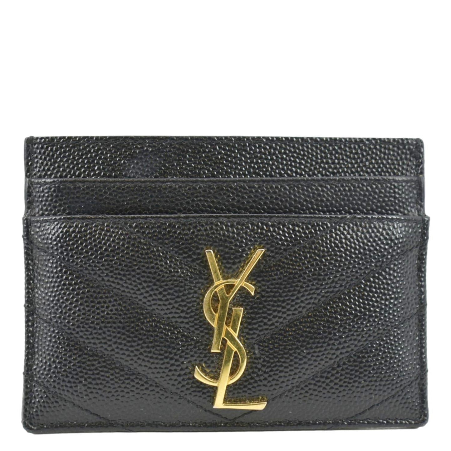 YVES SAINT LAURENT Cassandre Monogram Grain De Poudre Leather Card Holder Black