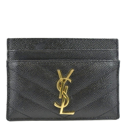 YVES SAINT LAURENT Cassandre Monogram Grain De Poudre Leather Card Holder Black