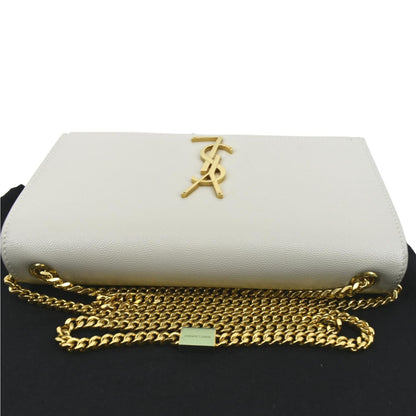 YVES SAINT LAURENT Kate Grain De Poudre Leather Shoulder Bag Ivory