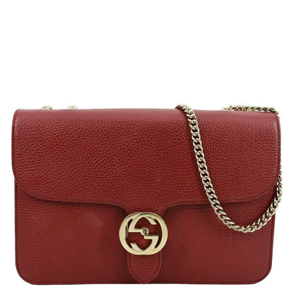 GUCCI Interlocking GG Calfskin Leather Crossbody Bag Red 510303