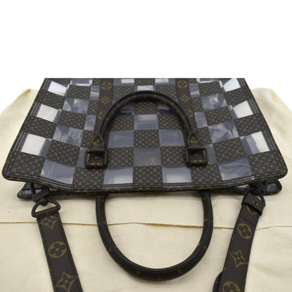 LOUIS VUITTON Sac Plat Chess PVC Monogram Coated Canvas Tote Shoulder Bag Brown