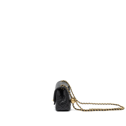 Chanel Pearl Crush Mini Square Flap Bag Lambskin Black Brushed  (Microchip)