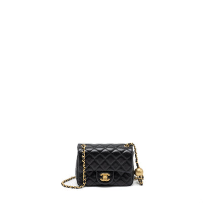 Chanel Pearl Crush Mini Square Flap Bag Lambskin Black Brushed  (Microchip)