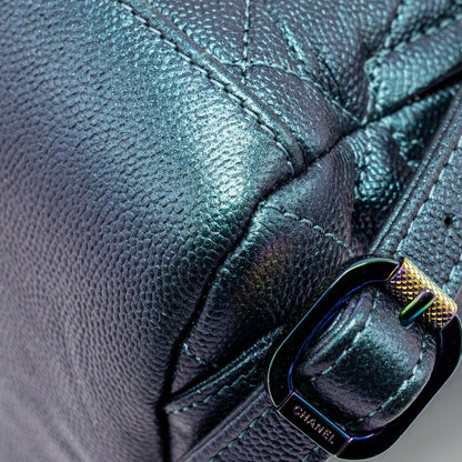 Chanel 18b Filigree Backpack Caviar Iridescent Dark Turquoise Multicolour Hardware