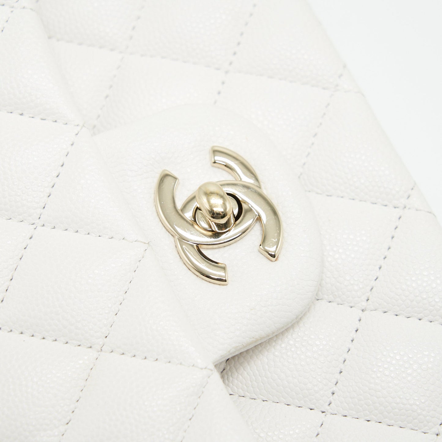 Chanel Medium Classic Double flap Bag Caviar White with L