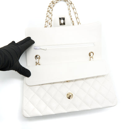 Chanel Medium Classic Double flap Bag Caviar White with L