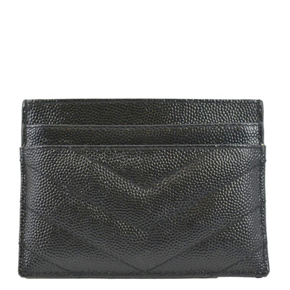 YVES SAINT LAURENT Cassandre Monogram Grain De Poudre Leather Card Holder Black