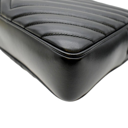 YVES SAINT LAURENT Lou Chevron Leather Camera Crossbody Bag Black