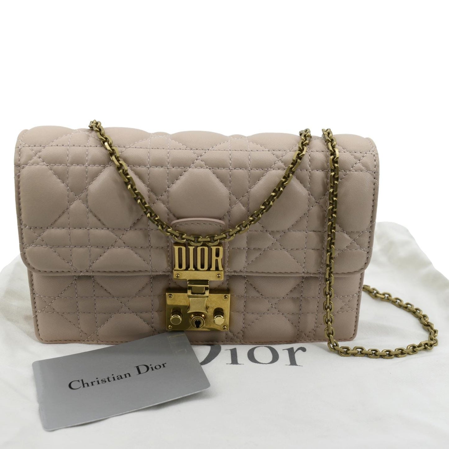 CHRISTIAN DIOR Dioraddict Quilted Lambskin Leather Crossbody Bag Dusty Pink