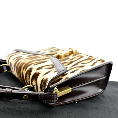 YVES SAINT LAURENT Cassandra Leopard Print Monogram Canvas Shoulder Bag Maroon