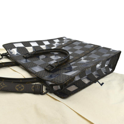 LOUIS VUITTON Sac Plat Chess PVC Monogram Coated Canvas Tote Shoulder Bag Brown