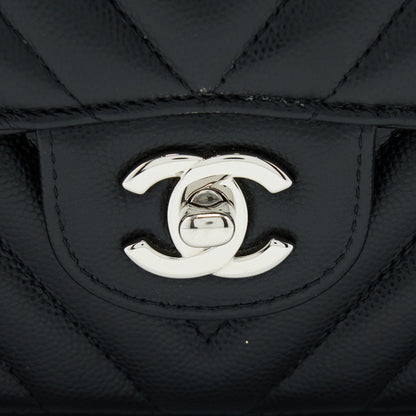 Chanel Medium Classic Double Flap Bag Chevron Caviar Black