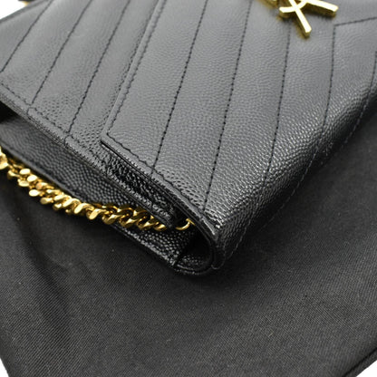 YVES SAINT LAURENT Wallet on Chain Leather Shoulder Bag Black