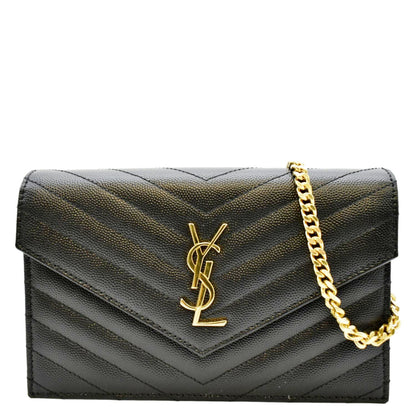YVES SAINT LAURENT Cassandre Matelasse Chain Wallet Crossbody Bag Black