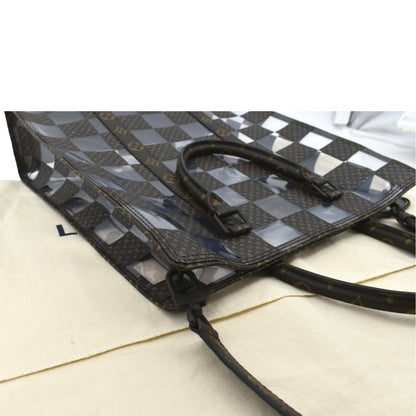 LOUIS VUITTON Sac Plat Chess PVC Monogram Coated Canvas Tote Shoulder Bag Brown