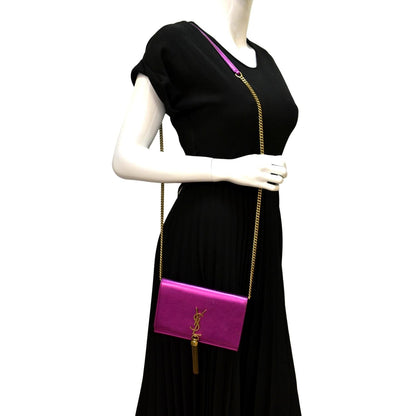 YVES SAINT LAURENT Kate Tassel Leather Wallet on Chain Bag Metallic Purple