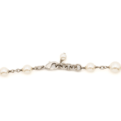 Chanel Pearl and CC with Crystal Long Necklace Silver Tone