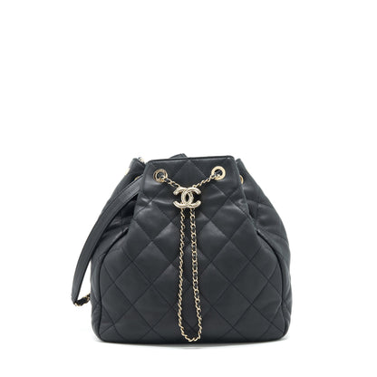 Chanel bucket bag quilted lambskin black L