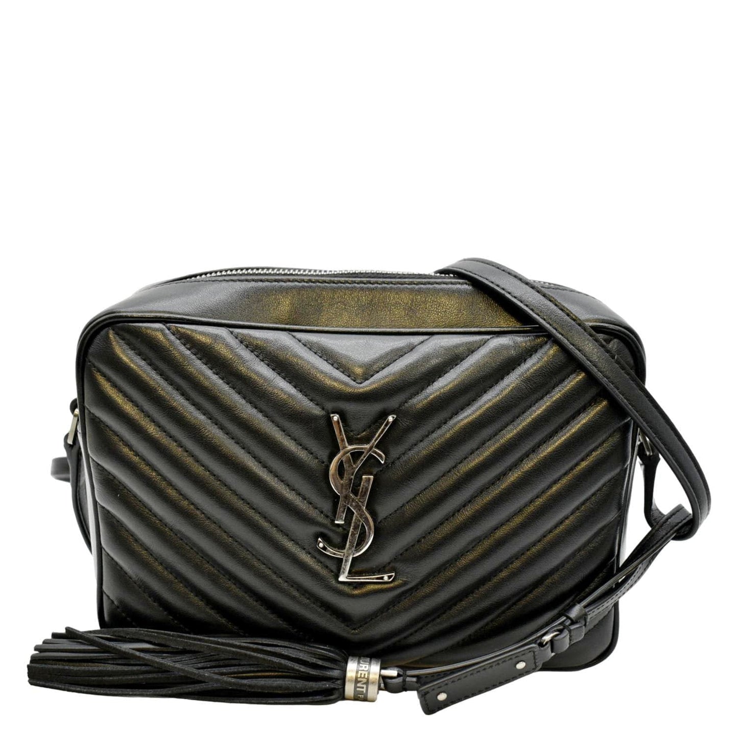 YVES SAINT LAURENT Lou Chevron Leather Camera Crossbody Bag Black