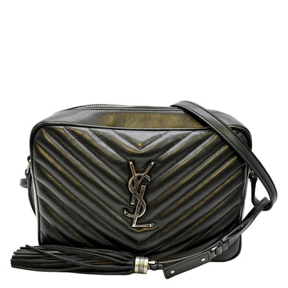 YVES SAINT LAURENT Lou Chevron Leather Camera Crossbody Bag Black