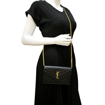 YVES SAINT LAURENT Cassandre Matelasse Chain Wallet Crossbody Bag Black